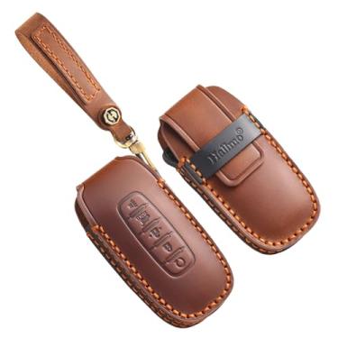 Imagem de HIBEYO Capa personalizável compatível com Nissan Rogue 2025 2024 2023 Pathfinder X-Trail Ariya 8ª geração novos acessórios Teana chaveiros personalizados de couro genuíno - 5 botões marrom