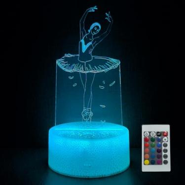 Imagem de JOCHUI Luminária noturna 3D para meninas de balé, luminária de mesa com ilusão de arte bailarina com controle remoto de 16 cores, lâmpada de toque de LED USB, luz noturna de mesa, decoração de quarto,