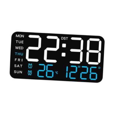 Imagem de WeiLaiKeQi Despertador digital led desktop despertador data dimmer 12/24h multifuncional relógios elétricos relógio de parede para quarto adultos, White W Blue Light