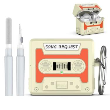 Imagem de Linda capa para Galaxy Buds 3 Pro e capa para Galaxy Buds 3 (2024), design de fita cassete de desenho 3D, capa de proteção de silicone para Samsung Buds 3, acessórios com chaveiro e kit de limpeza