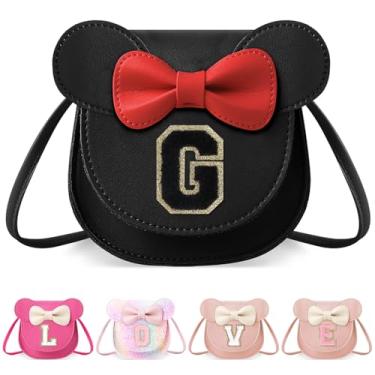 Imagem de izuzta Bolsa infantil pequena para crianças, mini linda carteira com laço de orelha de rato, bolsa transversal, bolsa rosa, presente de aniversário, Bolsa pequena/preta/letra preta, G, G