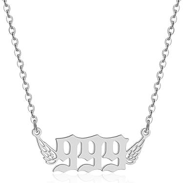 Imagem de HSWYFCJY Colar com número de asa de anjo para mulheres, banhado a ouro delicado número 1111 111 222 333 444 555 666 777 888 999 000 pingentes, gargantilha, corrente, numerologia, joias, presentes para