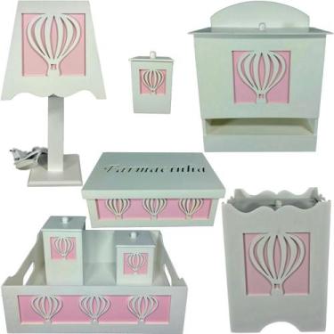 Imagem de kit higiene bebe mdf decorado 8pçs - BALAO MENINA - Flores para Mariae