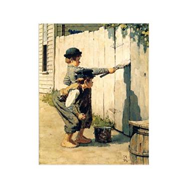 Imagem de JZSDGB Norman Rockwell Prints-Canvas Print Wall Art Famous Painting-'Tom Sawyer'Art Reprodução Canvas Picture Posters - para decoração de parede de sala de estar 80 x 105 cm (31 x 41 pol) sem moldura