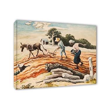 Imagem de Impressão em tela Giclee Thomas Hart Benton - reprodução de pintura a óleo famosa em tela - arado de primavera, 1939 emoldurado pronto para pendurar quadros de arte de parede em tela para decoração de