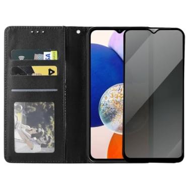 Imagem de Capinha Carteira Flip com Película 3D Privacidade Compatível Samsung Galaxy A14, Preta, Compartimentos para Cartões