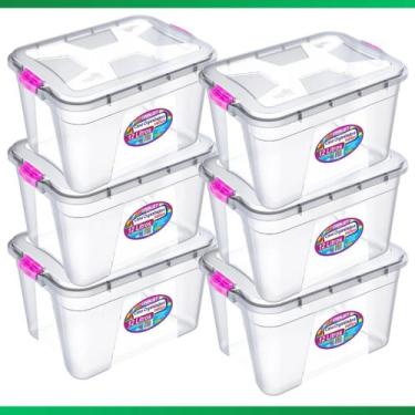 Imagem de Kit 6 Caixa Organizadora Container 12 Litros C/ Tampa e Trava - Uninje