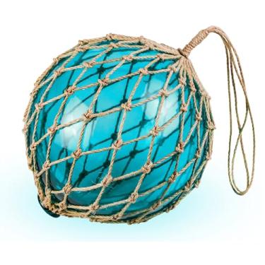 Imagem de SAILINGSTORY Boia de pesca de vidro náutica decorativa bola de vidro decoração de praia costeira 25,4 cm azul celeste