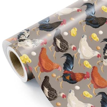 Imagem de WRAPAHOLIC Rolo de papel de embrulho para pintinhos - Mini rolo - 43 cm x 40 cm - Papel de embrulho colorido para galinhas para aniversário, chá de bebê, presente de país