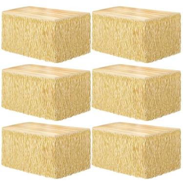 Imagem de Fovths 6 pacotes de saia de mesa de grama luau com franja de palha e grama 267 x 76 cm, saias de mesa havaianas de hibisco, retangulares, decorações de festa de luau tropicais para decorações