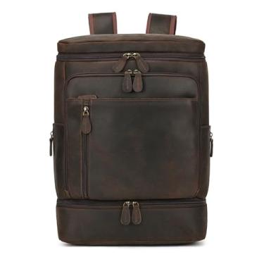Imagem de Mochila masculina retrô artesanal de couro de vaca mochila de viagem para homens bolsa de viagem casual para homens(Brown)