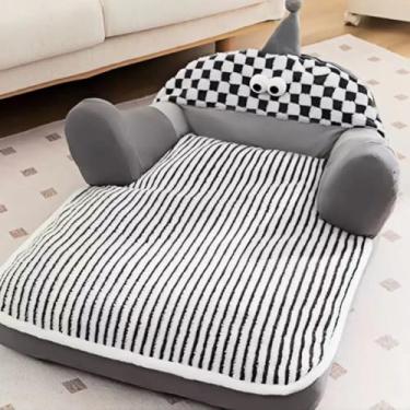 Imagem de Sofá-cama para animais de estimação, cama para gatos e cães médios e pequenos, sofá fofo para gatos com lã de veludo cotelê macio premium, macio e calmante para gatos, fundo antiderrapante e capa