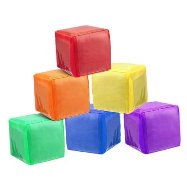 Imagem de Esquirla 6 peças Dados de espuma macia Educação de jogo Dices de jogo com bolsos transparentes de 6 lados Blocos de empilhamento para idades mais de 3 crianças