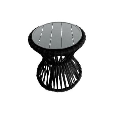 Imagem de Mesa de Centro Sol em Corda Náutica e Base em Alumínio Cinza 70cm Pret