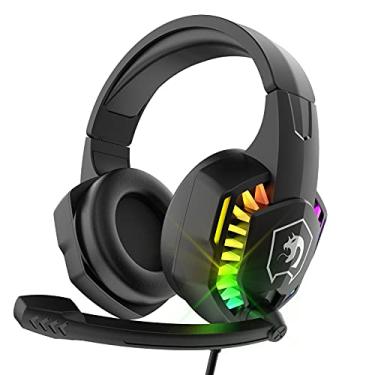 Imagem de Fone de ouvido para jogos com fio com microfone retrátil Rainbow RGB,som estéreo,espuma de memória, protetor auricular sobre a orelha,fone de ouvido para PS4,PC,Mac,Gamer Music(Preto)