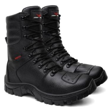 Imagem de Bota Masculina Couro Coturno Militar Motociclista Rock Trilhas Confortável Macio Resistente-Masculino