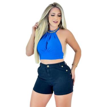 Imagem de Short Jeans Feminino Preto com Detalhes Laterais - Fortaleza Jeans, 36