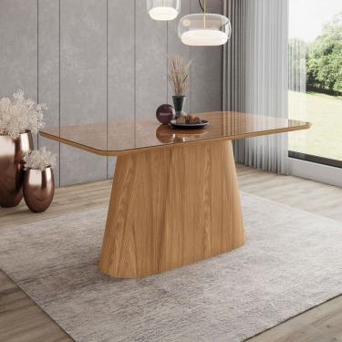 Imagem de Mesa de Madeira Olívia 160 Cm com Vidro Natural - Henn