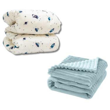 Imagem de Cobertor Kit 2pçs Bebê Wave Berço Azul e Edredom Astro - Neném Na Nuve