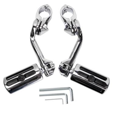 Imagem de HY-SPEED Motocicleta Estrada Pegs Crash Bar Com 1,25" Motor Protetor Ajustável Pé Peg Compatível Com Touring Street Glide Electra Glide Road King Softail Long Angled Chrome