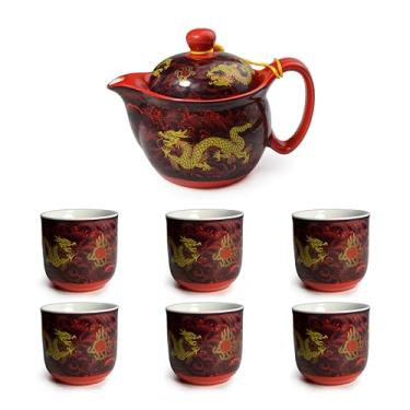 Imagem de Bule de chá China Porcelain 340 g Dragon aço inoxidável filtrante purê infusor para chá solto (conjunto vermelho)