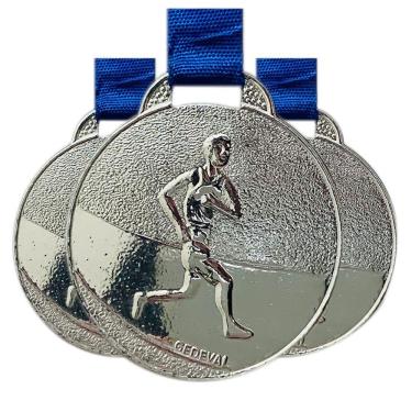 Imagem de Kit 20 Medalhas Esportivas Gravação De Corrida 3,5cm Metal prata
