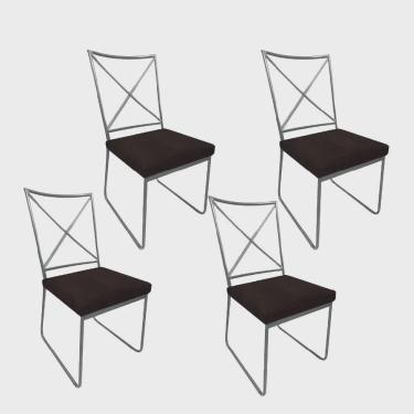 Imagem de Kit 04 Cadeiras Sala de Jantar Escritório Office Clark Industrial Ferro Prata Corino Marrom - Ahz Móveis