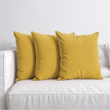 Imagem de 3 Capas Almofada Veludo Suede Sofa Decorativa 45x45 Amarela