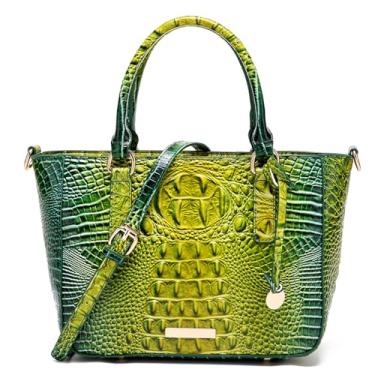 Imagem de Makcr Joacbv Bolsa feminina de couro para mulheres crocodilo em relevo com zíper bolsa elegante compartimentos transversais trabalho, 1 - verde esmeralda