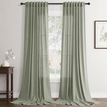 Imagem de Cortinas verde-sálvia 274 cm de comprimento, 2 painéis para quarto, filtro de luz nas costas, cortinas semitransparentes, linho, texturizado, verde claro, arejado, moderno, casa de fazenda, sala de
