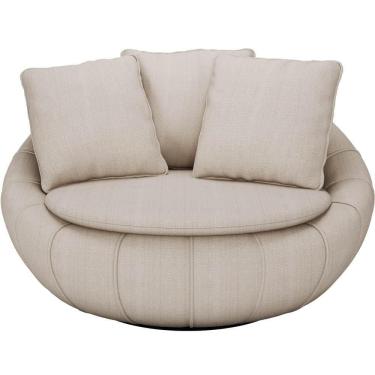 Imagem de Poltrona Giratória Decorativa Redonda Com Almofadas Saphire M22 Linho Cru - Mpozenato