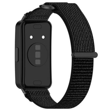 Imagem de LOKEKE Pulseira de substituição compatível com Huawei Band 10 – Pulseira de substituição de relógio de pulso de nylon compatível com Huawei Band 10/9/8 (nylon preto + cinza)
