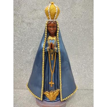 Imagem de Nossa Senhora Aparecida, Imagem Decorativa com Pérolas e Detalhes Dourados, 33cm, Azul