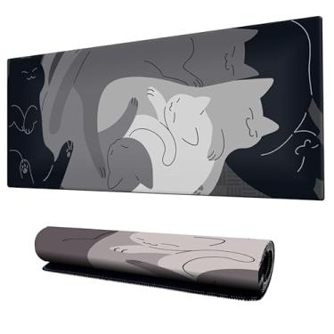 Imagem de Mouse Pad Gamer Speed Extra Grande Profissional 90x40 x3mm Bordas Costuradas e Base Emborrachada e Antiderrapante Gatinho Chinês Premium (Cinza)