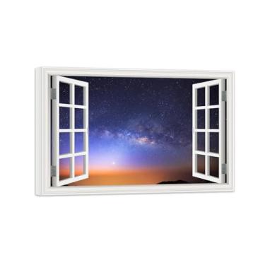 Imagem de Vista da Janela Paisagem Pintura em Tela-Céu estrelado-Impressão Lona Arte Parede Natural-Decoração Sala Estar 80x120cm Tela Embrulhada
