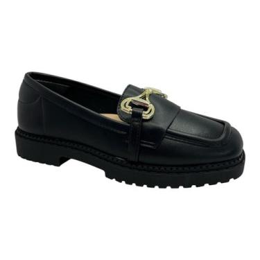 Imagem de Sapato Slipon Feminino Fivela Ouro Confort Moleca 5823.101, 36, Preto