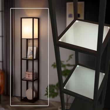 Imagem de FENLO Fina - Luminária De Chão Com Prateleiras, Luminárias De Chão Com Prateleiras Modernas Para Sala De Estar, Luminária De Canto Estreita Para Decoração De Quarto, Móveis Para Sala De Estar Com P