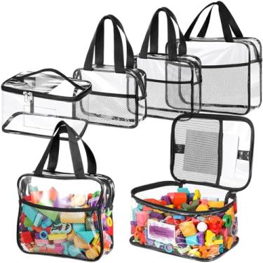 Imagem de Locmeo Pacote com 4 sacos de armazenamento de brinquedos transparentes com zíper, impermeável, estojo organizador de brinquedos de PVC transparente com alça portátil para blocos de construção, tijolos