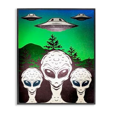 Imagem de Stupell Industries Arte giclée emoldurada em preto vintage Aliens & UFO, design por Kim Allen, 61 x 76 cm