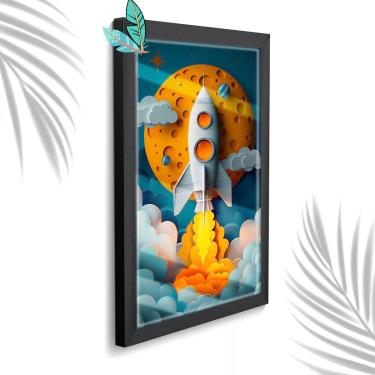 Imagem de Quadro Decorativo Infantil Foguete Espacial + Vidro 33x25