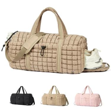 Imagem de CLUCI Bolsa esportiva acolchoada para mulheres, bolsa grande de fim de semana com compartimento para sapatos, bolsa de transporte noturna, treino para avião, esportes, Caqui