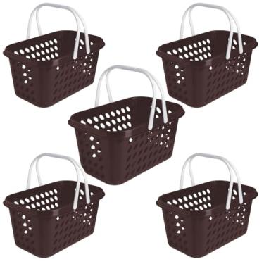 Imagem de Kit 5 Cestas de Compras Supermercado Farmacia Com Alça 3 Litros (Marrom)