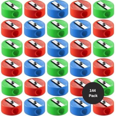 Imagem de Apontadores de lápis a granel – Pacote com 144 mini apontador de lápis portátil de tamanho de bolso para crianças, plástico e colorido para lembrancinhas de festa, sacos de presente, prêmios de sala de aula e material escolar da Bedwina