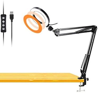 Imagem de Luz de bancada de trabalho, anel de luz de mesa com braço giratório, anel de luz USB de 15 cm para leitura, artesanato, maquiagem, YouTube, transmissão ao vivo, estudo, desenho de arquitetos -