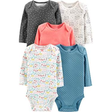 Imagem de Simple Joys by Carter's Body de manga comprida para bebês meninas, pacote com 5, Pontos/Floral/Corações/Coruja, 24 Meses