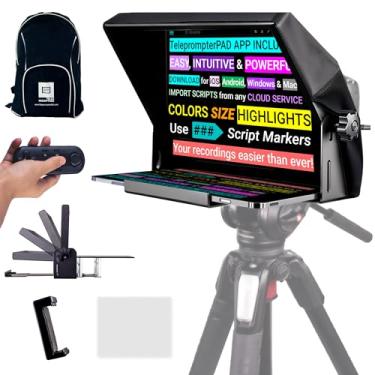 Imagem de TeleprompterPad Teleprompter Pad iLight Pro 10 polegadas - 100 x 100 Alumínio - Robusto (sem plástico frágil). Compatível com iPad/Android. Portátil. Várias câmeras. Vidro com divisor de luz HD. Feito na UE