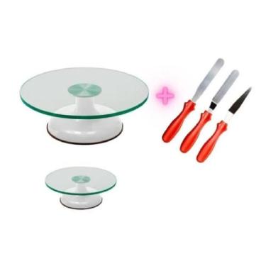 Imagem de Bailarina Giratória De Vidro Profissional Branca, Kit 3 Espátulas Deco