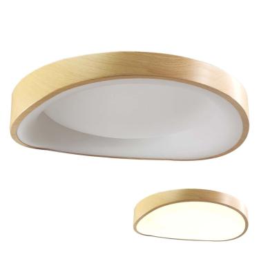 Imagem de Luminária Plafon Sobrepor Madeira Moderno Led 3 Tons Teto Iluminação Sala Quarto Decoração Escritorio Empresa Residencial