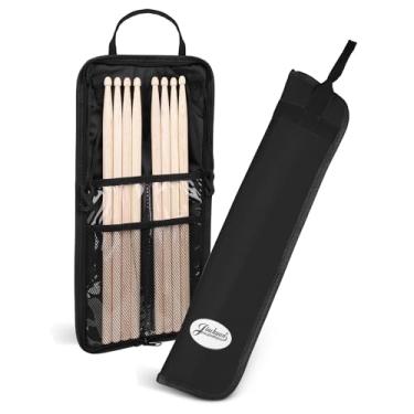 Imagem de Flexzion Bolsa de bateria para percussão música acessórios de bateria com gancho, suporte de cartão, alça de ombro ajustável alça de transporte 4 pares de palitos de bateria infantil suporte de saco resistente à água, preto