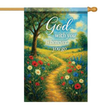 Imagem de Starlit Patio Bandeira de casa God With You Wherever You Go 71 x 101 cm dupla face inspiradora caminho das escrituras paisagem banner cristão religioso primavera verão decoração ao ar livre grande